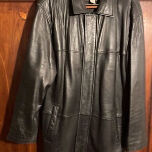 Mens Merona leather car coat snap and zipper front closure